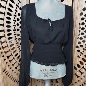 Nine Britton Black Smocked Blouse